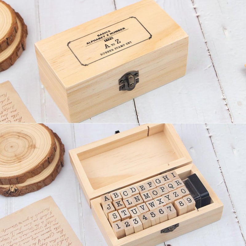 krastmon 36 Pcs Small Wooden Rubber Stamps, Wooden Box Multipurpose Number Alphabet Letter Wood Rubber Stamp for Card Making, DIY Craft, Scrapbooking Supplie, etc - Image 5